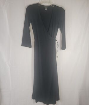 Banana Republic Black Rayon Blend V-Neck Adjustable Wrap Dress Women's Size XS